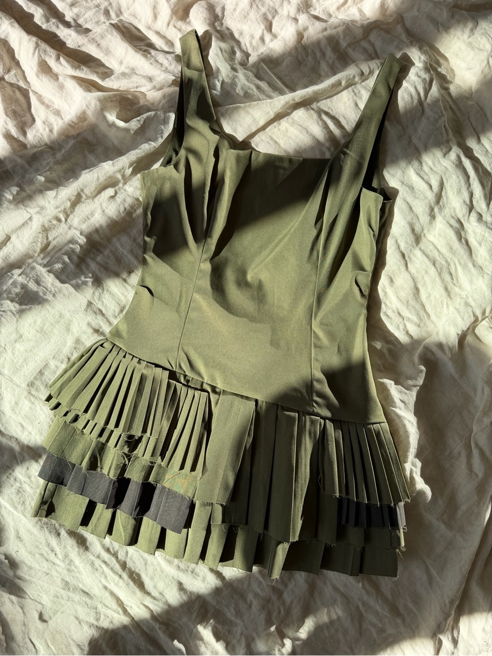 Fashion Nova Olive Green Pleated Drop Waist Eloisa Mini Dress